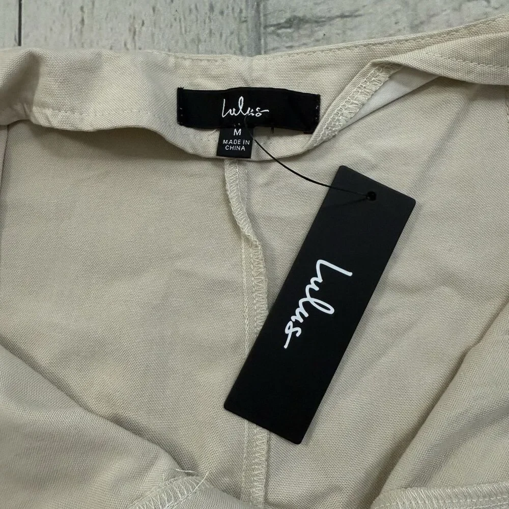 NWT Lulus Women's Medium Beige High Waist Wide Leg Pleated Trouser Pants Office